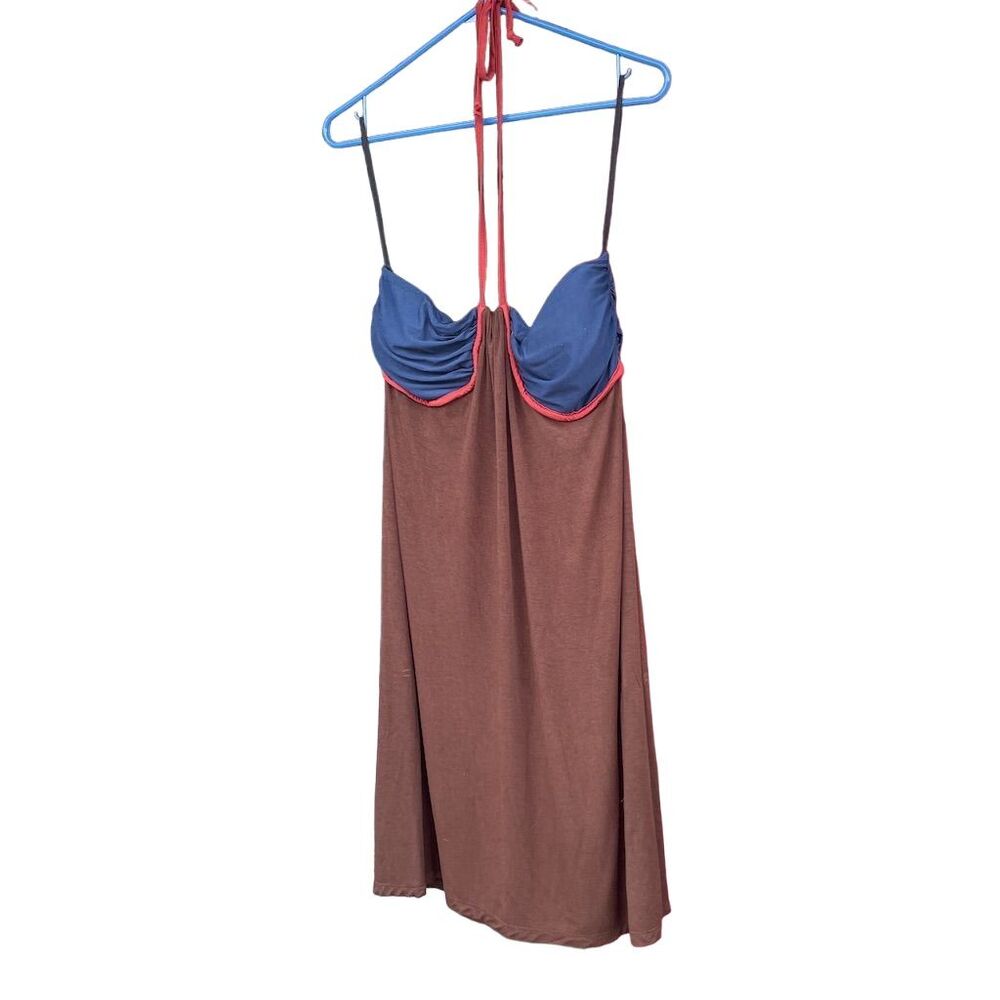 Khaki Krew Women's Size Large (L) Blue Brown Light Padded Bust Halter Dress
